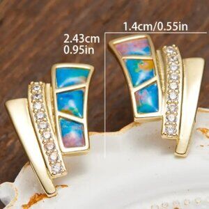 14K Golden-Plated Alloy Dangle Earrings with Colorful Stones for Women